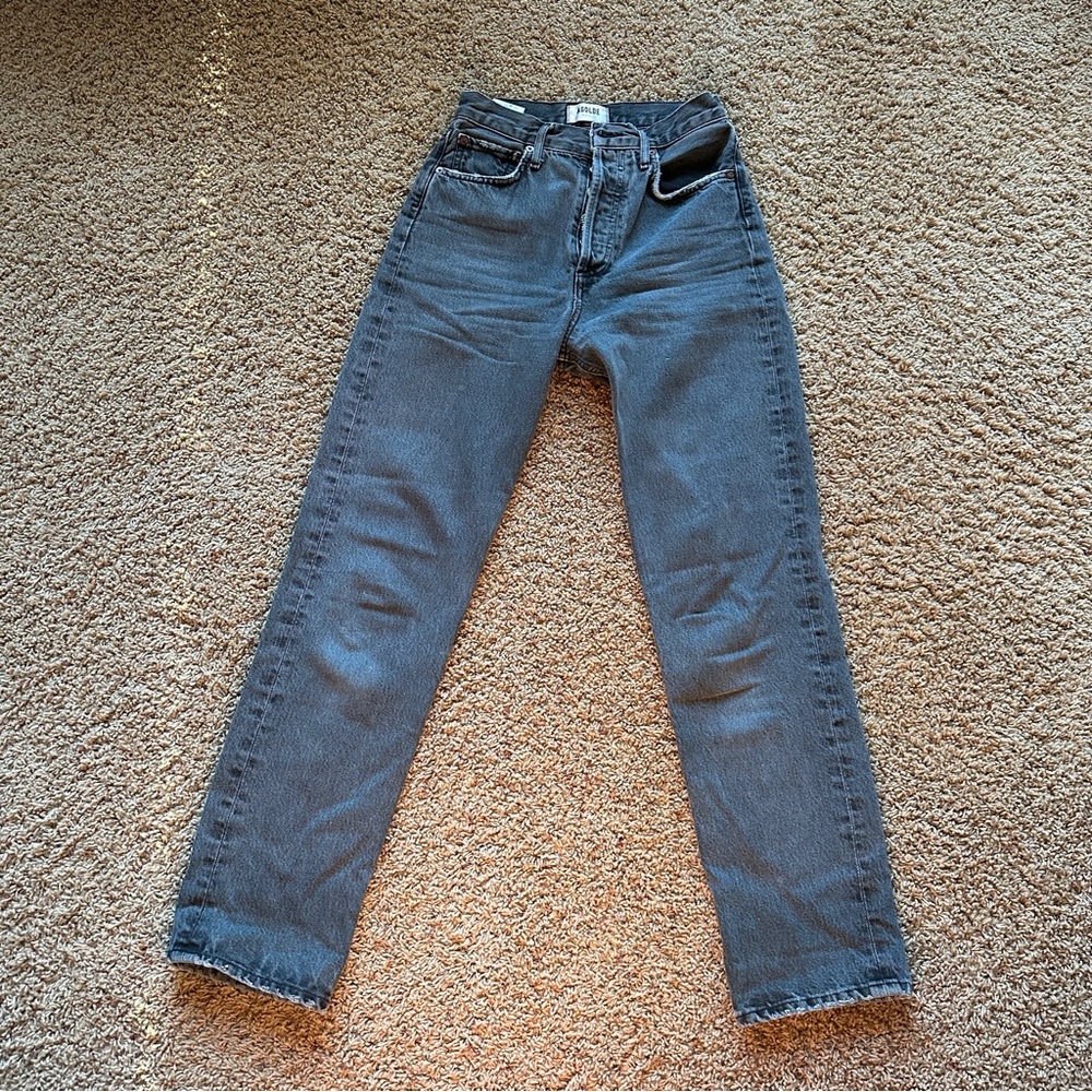 Agolde High-Rise Straight Leg Jeans in Washed Black